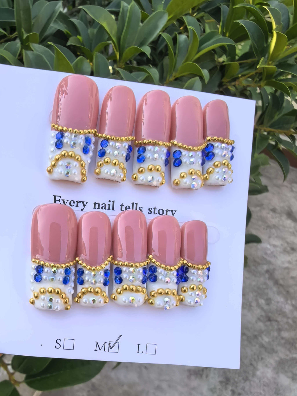 Bling Baroque Pearl Gem French Press On Nails | Handmade Designer Stick On Nails