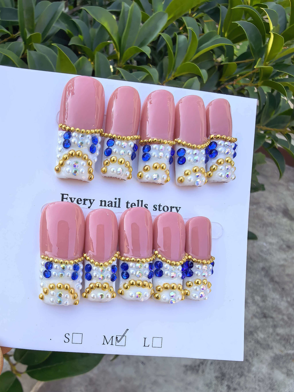Bling Baroque Pearl Gem French Press On Nails | Handmade Designer Stick On Nails