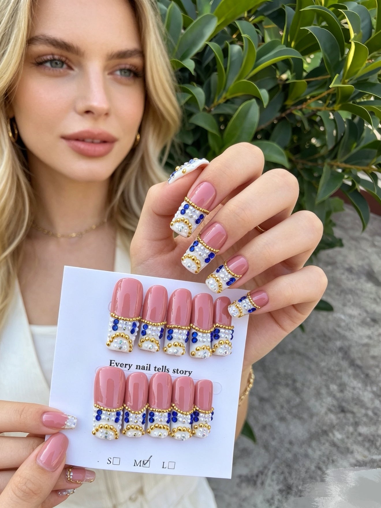 Bling Baroque Pearl Gem French Press On Nails | Handmade Designer Stick On Nails